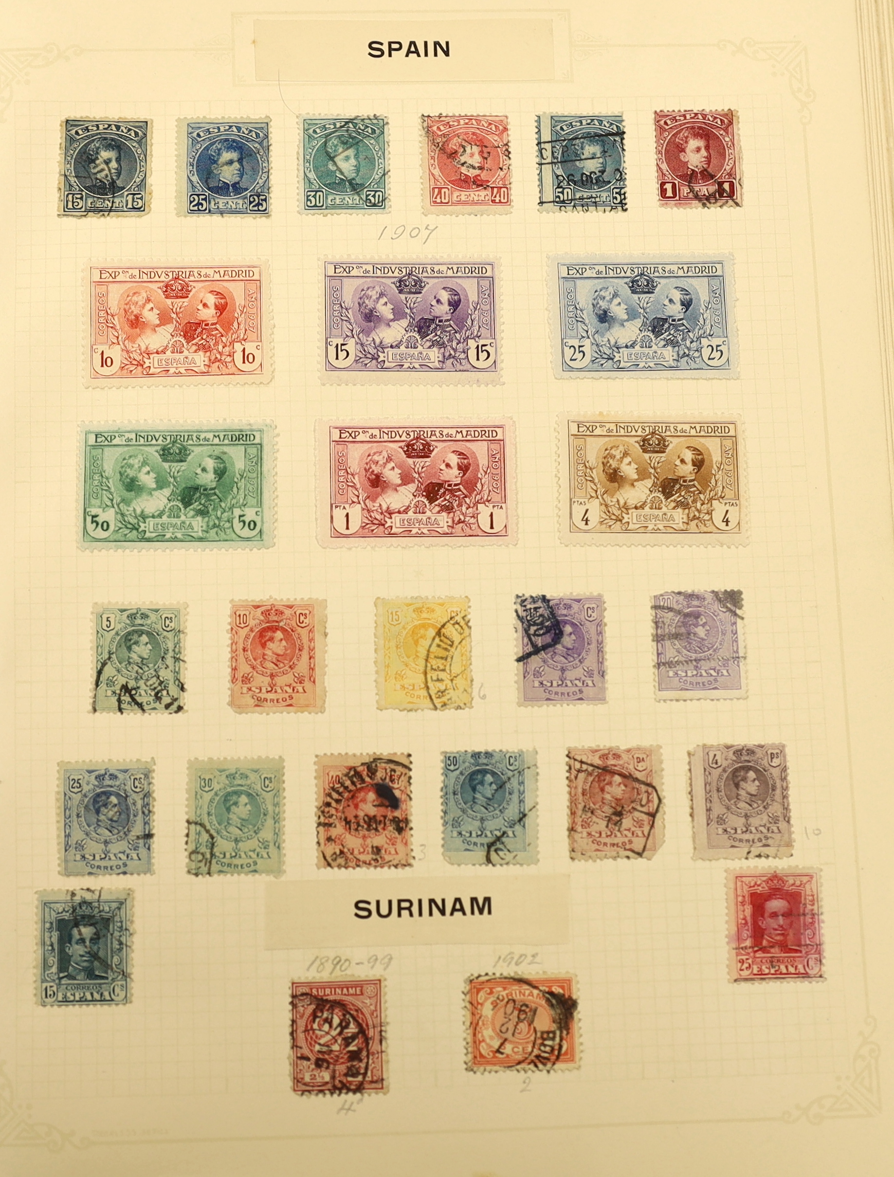 An old time collection of stamps in an album with Great Britain from 1840 1d and 2d used, etc